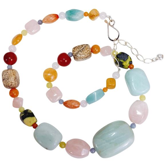 VTG Signed Jay King DTR Gemstone Sterling Silver Necklace 21" Amazonite Quartz - Picture 1 of 12